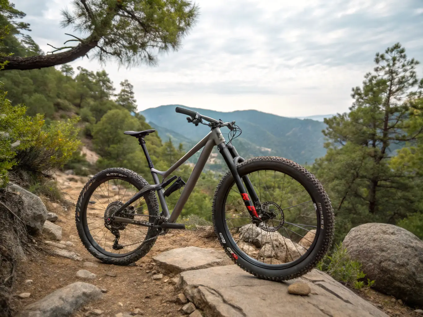 A vibrant image of a mountain bike on a rugged trail, highlighting its durability and off-road capabilities.
